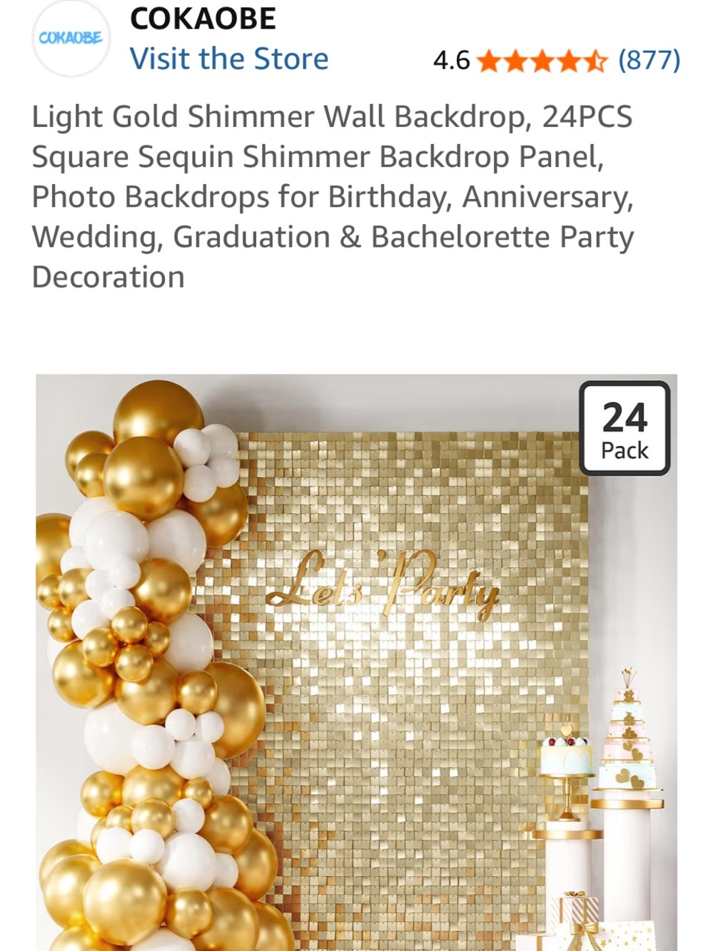 24-panel shimmer wall for photo or party backdrop (light gold) by Cokaobe